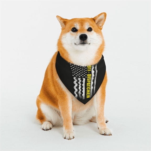 Dog Bandana with Button 911 Dispatcher Thin Gold Line Flag Triangle Bib Kerchief for Small Medium Large Extra Large Dog Puppy Pet Cat Small