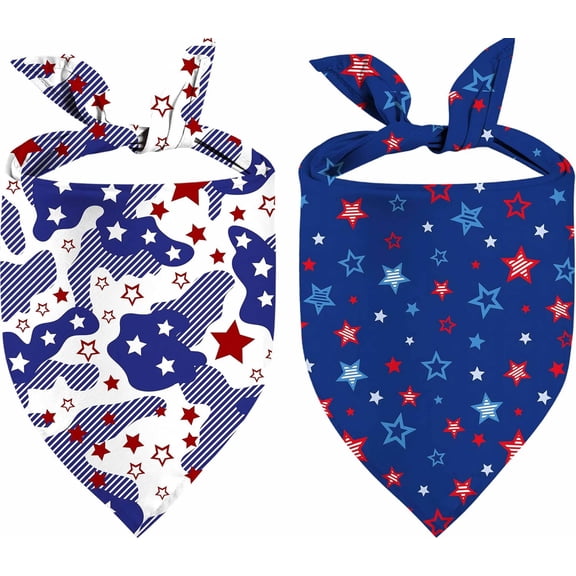 Dog Bandanas, 2 Pack Reversible USA Patriotic Bandana, Premium Durable Fabric, American Flag Pet Scarf