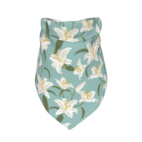 Dog Bandanas, Cyan Blue Lilies Flowers Adjustable Dog Scarf Triangle Bib Handkerchief Accessories for Small Medium Large Dogs, Cats, Pets