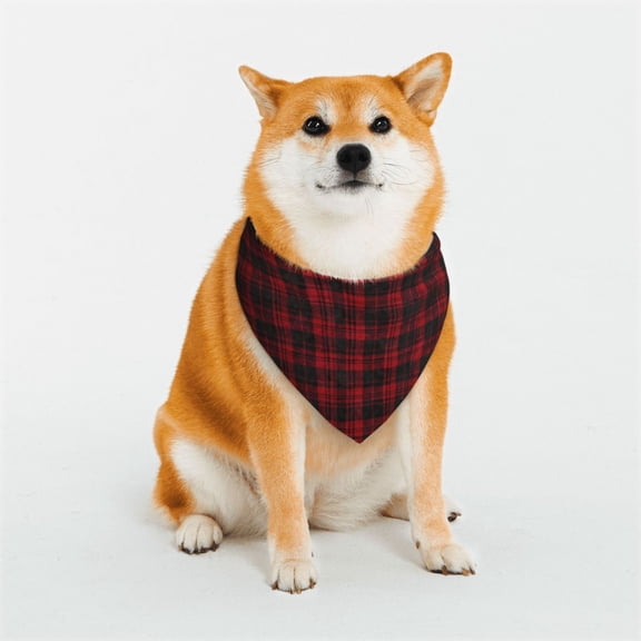 Dog Bandanas with Two Snaps Black Red Tartan Pattern Reversible Styles Pet Triangle Scarf Bibs - Adjustable with Two Snaps Small