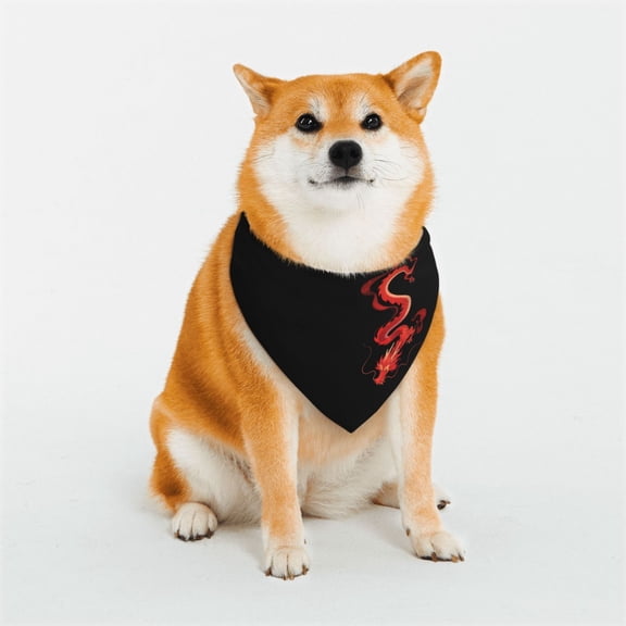 Dog Bandanas with Two Snaps Red-Loongs-Dragon Reversible Styles Pet Triangle Scarf Bibs - Adjustable with Two Snaps Small