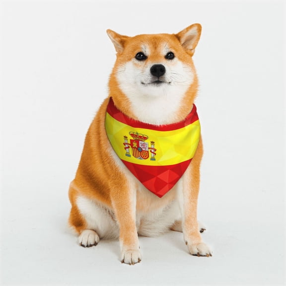 Dog Bandanas with Two Snaps Spanish Flag Reversible Styles Pet Triangle Scarf Bibs - Adjustable with Two Snaps Small