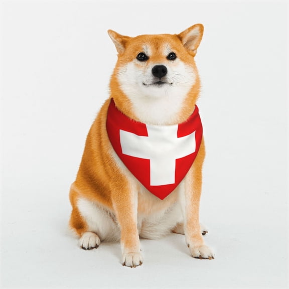 Dog Bandanas with Two Snaps Swiss Flag Reversible Styles Pet Triangle Scarf Bibs - Adjustable with Two Snaps Small