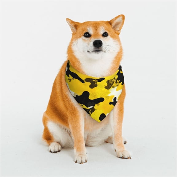 Dog Bandanas with Two Snaps Yellow Camouflage Reversible Styles Pet Triangle Scarf Bibs - Adjustable with Two Snaps Small