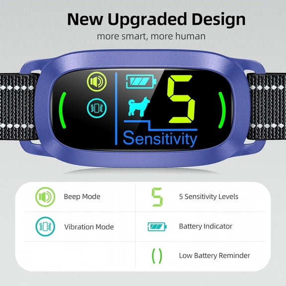 Dog Bark Collar for Large Medium Small Dogs, Rechargeable Smart Bark Collar, Anti Barking Training Collar with 5 Adjustable Sensitivity Beep Vibration ()