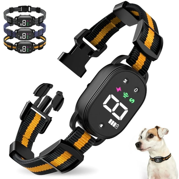 Dog Bark Collar, Rechargeable Anti Barking Training Collar with Beep Vibration Shock for Large Medium Small Dogs, Waterproof Bark Shock Collar with 8 Adjustable Sensitivity (Yellow)