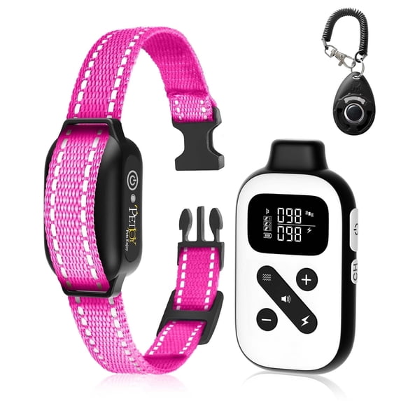 PetJoy Shock Collar for Large Dogs, Bark Collar with Remote, Bark and Training Collar 2 in 1, Auto Bark Collar - Shock, Vibration, Beep and Auto Mode (Level 1-5), Remote Range 2800 Ft,Pink