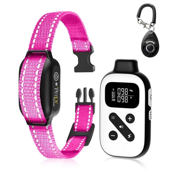 PetJoy Shock Collar for Large Dogs, Bark Collar with Remote, Bark and Training Collar 2 in 1, Auto Bark Collar - Shock, Vibration, Beep and Auto Mode (Level 1-5), Remote Range 2800 Ft,Pink