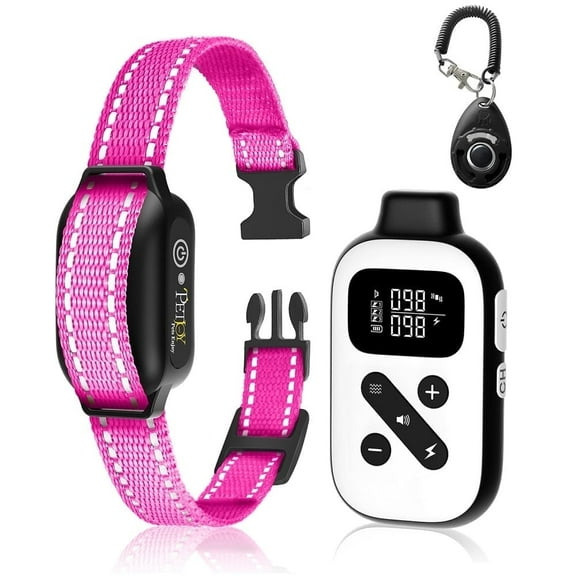 PetJoy Shock Collar for Large Dogs, Bark Collar with Remote, Bark and Training Collar 2 in 1, Auto Bark Collar - Shock, Vibration, Beep and Auto Mode (Level 1-5), Remote Range 2800 Ft,Pink