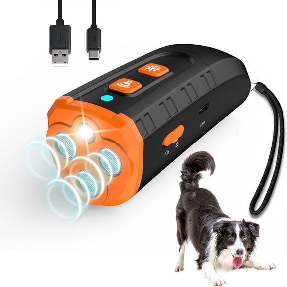 Dog Bark Deterrent Device - 3X Ultrasonic Transmitter Stop Dogs Barking with LED Flashlight and Rechargeable Battery Portable Barks No More Training Stoping Bad Behavior Control Tool Up to 33 FT