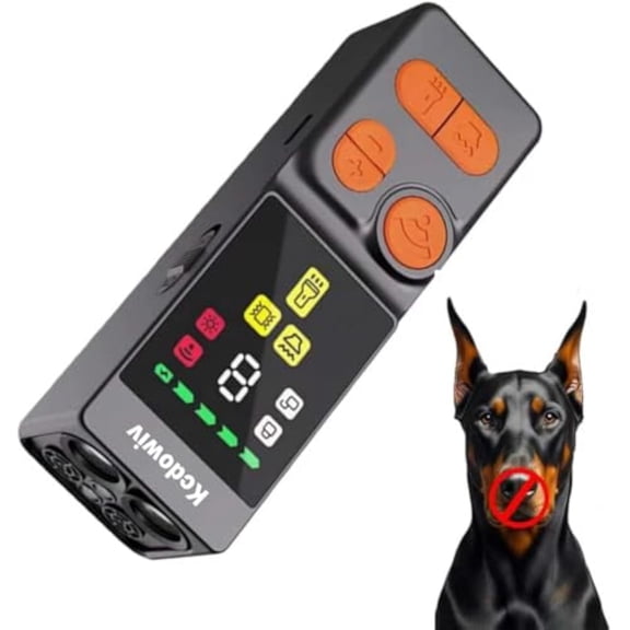 Dog Bark Deterrent Devices, Anti Barking Device for Dogs with Four Emitters, 59 ft Range, LED Flashlight, Rechargeable Handheld Trainer, Safe & Effective, Stop Neighbors Dog (Black)