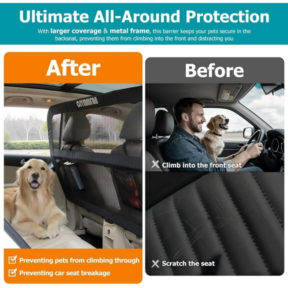 Dog Barrier for Car Back Seat & Cargo Area with Wider Coverage
