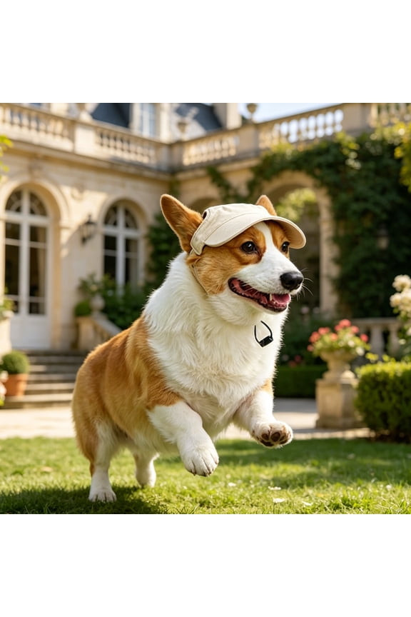 Dog Baseball Cap, Dog Ear Cutout Hat, Pet Sun Hat, Uv Protection Dog Summer Accessory, Made of Durable Twill Fabric with Secured Adjustable Chin Strap in Soft Neutral Beige Tone