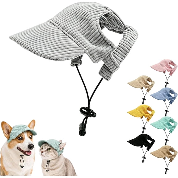 Dog Baseball Cap with Ear Holes, Adjustable Pet Sun Visor Hat for Large Medium Small Dogs & Cats, Breathable Summer Outdoor Puppy Beach Bonnet Headwear, Photo Props (Gray, X-Small)