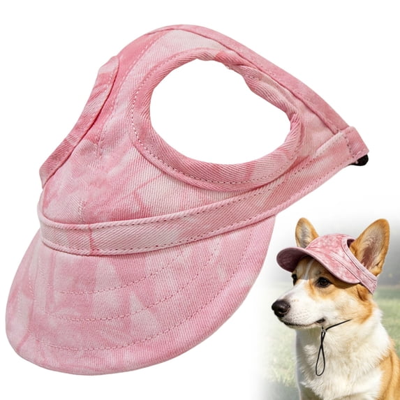 Dog Baseball Cap for Small Medium Dogs, Outdoor Sun Protection Hood Pet Baseball Cap with Ear Holes Pet Baseball Cap with Ear Holes nd Adjustable Neck Strap (Pink, L)