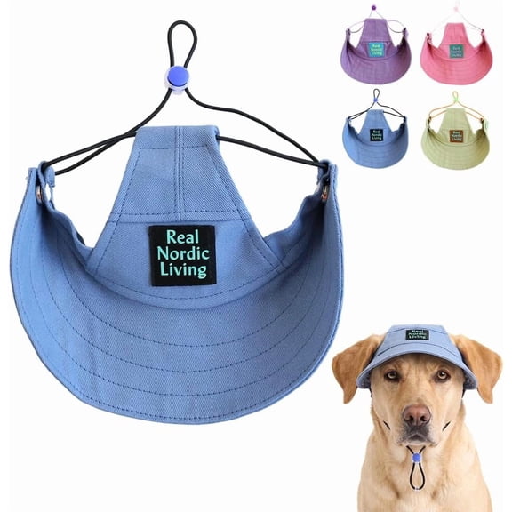 Dog Baseball Cap with Ear Holes, Adjustable Canvas Sun Hat for Small Medium Dogs(Blue,S)