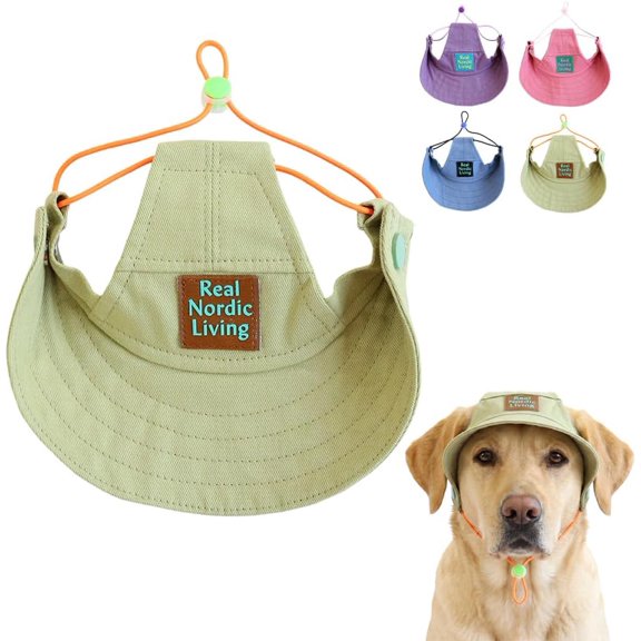 Dog Baseball Cap with Ear Holes, Adjustable Canvas Sun Hat for Small Medium Dogs(Green,M)