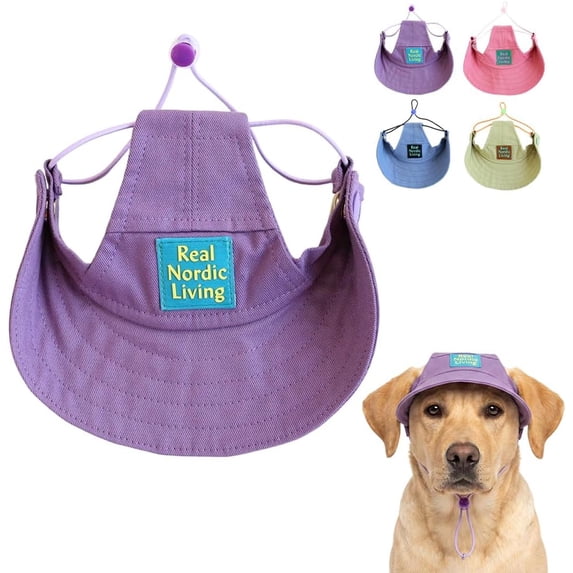 Dog Baseball Cap with Ear Holes, Adjustable Canvas Sun Hat for Small Medium Dogs(Purple,M)