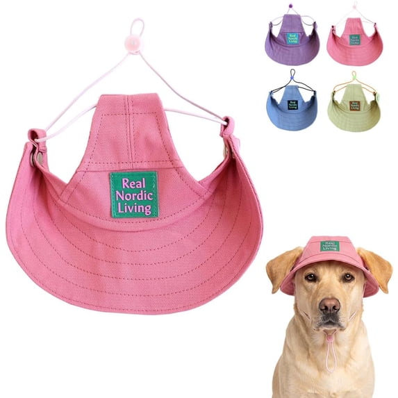 Dog Baseball Cap with Ear Holes, Adjustable Canvas Sun Hat for Small Medium Dogs