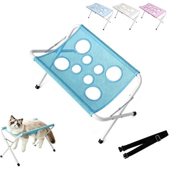 Dog Bath Hammock with Frame, 2-in-1 Foldable Pet Grooming Bed with Breathable Mesh Sling and Frame for Bathing, Nail Trimming & Ear Cleaning, Blue