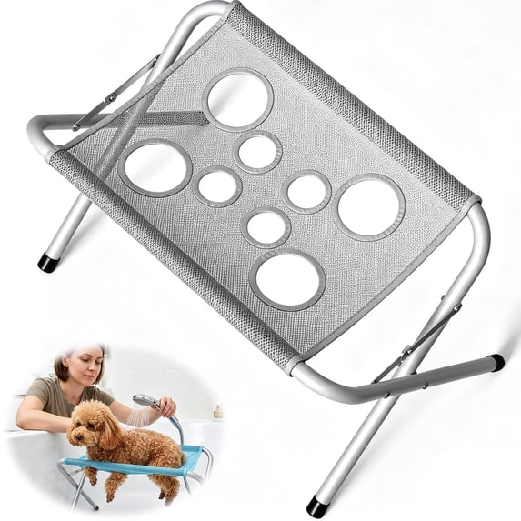 Dog Bath Hammock with Stand, Pet Shower Holder, Portable Detachable Dog Shower Chair with Holes for Legs, Dog Grooming Hammock for Small Dogs Bathing