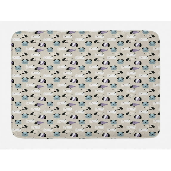 Dog Bath Mat, Style Cartoon Puppy Faces Animals with Side and Front View Portraits, Plush Bathroom Decor Mat with Non Slip Backing, 29.5" X 17.5", Multicolor, by Ambesonne