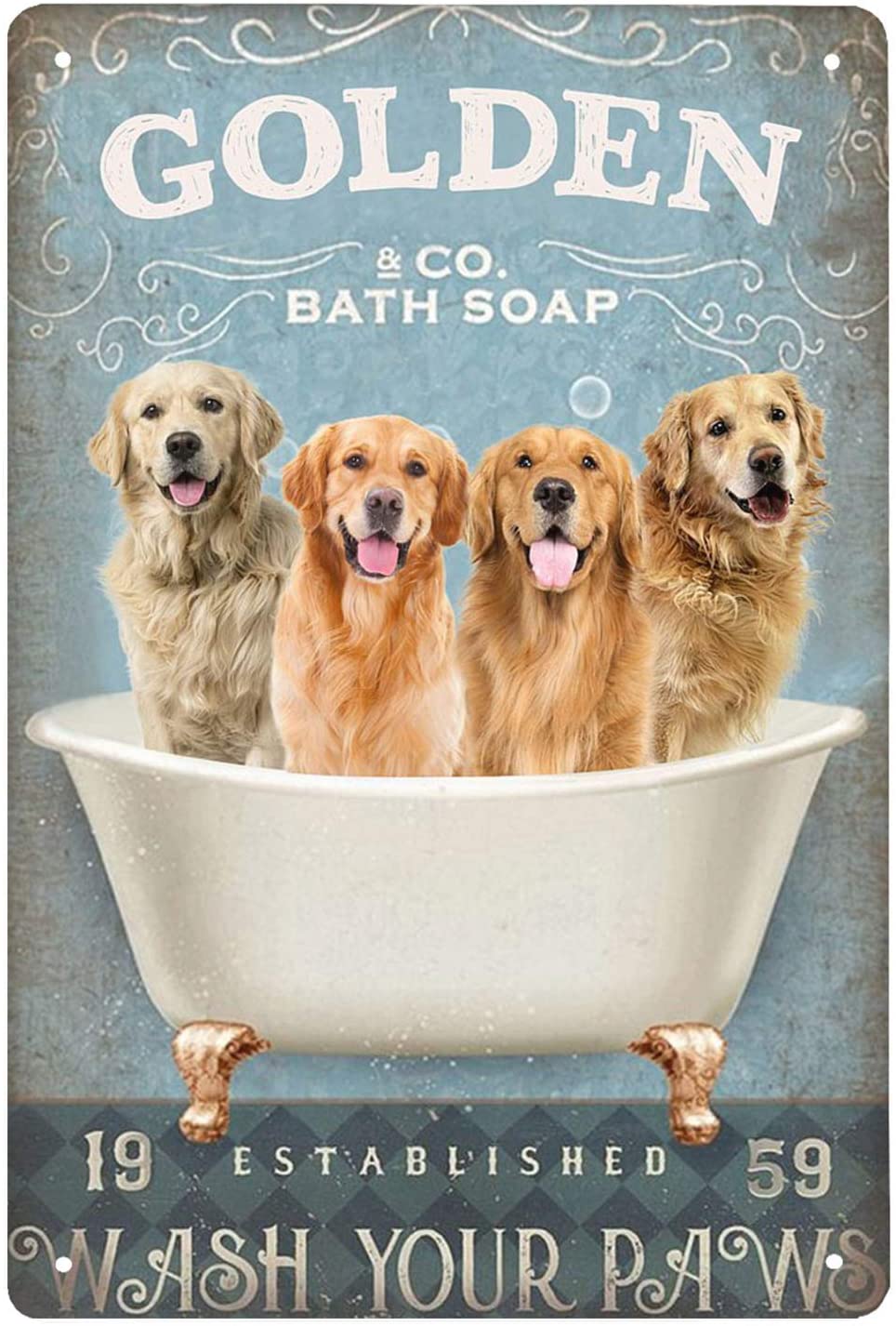 SBKGBIEHG Targa in metallo vintage con cane Beagle Co.Bath Soap Wash You Paws casa cucina ristorante parete club decorazione casa 30 x 43 cm