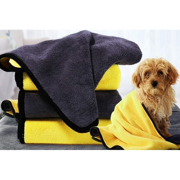 Dog Bath Towel - Super Absorbent Microfiber Dog Towel for Small Medium Large Dogs and Cat, Yellow & Grey 11.8" x 23.6"