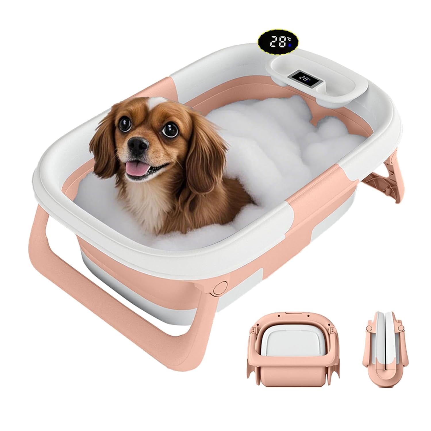 Image showcasing Dog Bath Tub with Water Drain Plug Portable Collapsible Bathtub for Dog ...