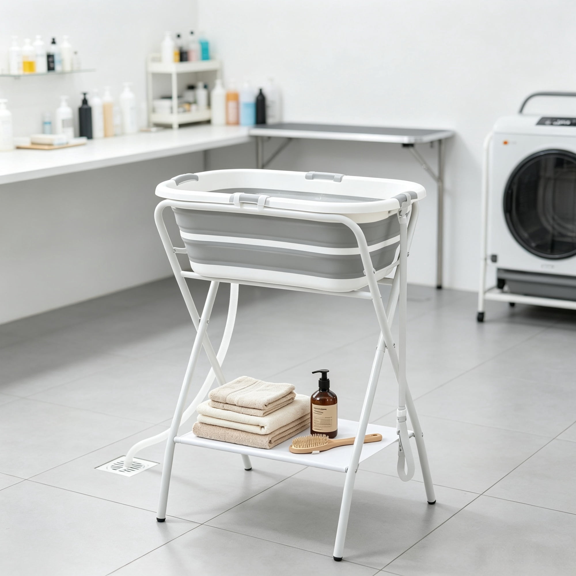 Small Sign Storage Rack Dog Bath Tub for Small Dogs, Elevated Foldable Dog Washing Station ...
