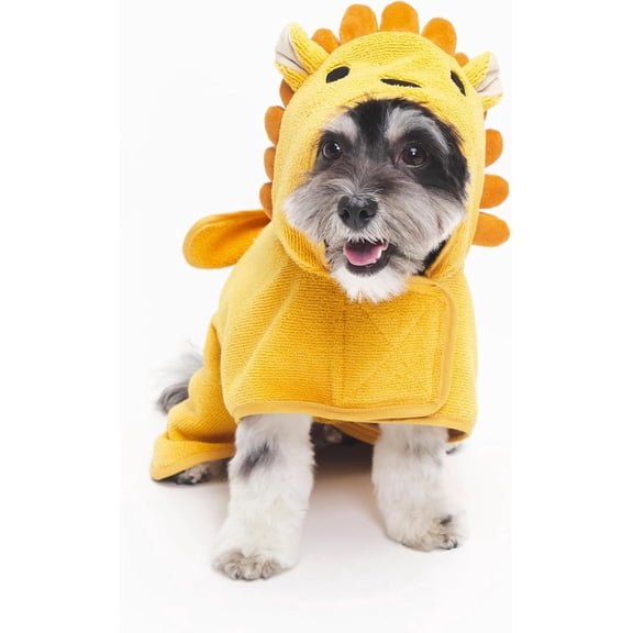 Dog Bathrobe Fast Drying with Hook and Loop Closure & Wrap Tie Snuggle, Cute Dogs Clothes, Easy to Clean, Machine Washable, Dog Coats and Tumble Dry Low - Lion, Small