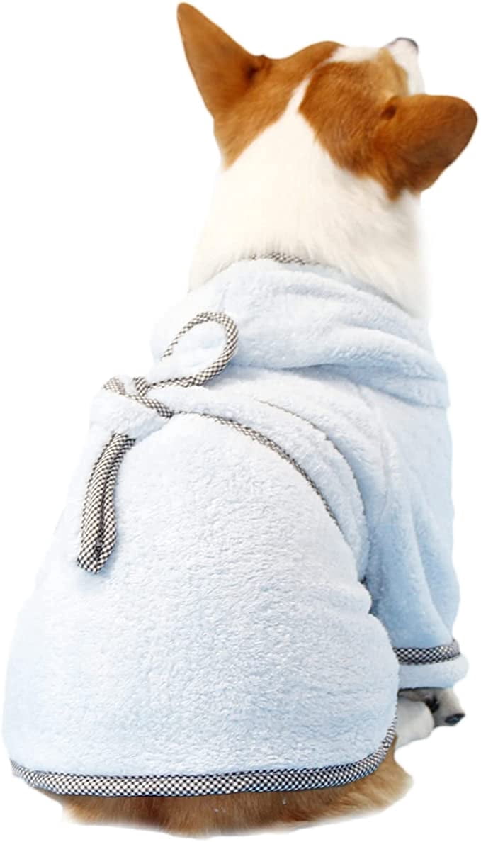 Dog Bathrobe, Microfiber Fast Drying Absorbent Hooded Bath Towel for Puppy Small Medium Large Dog Cat (2XL, LightCyan)
