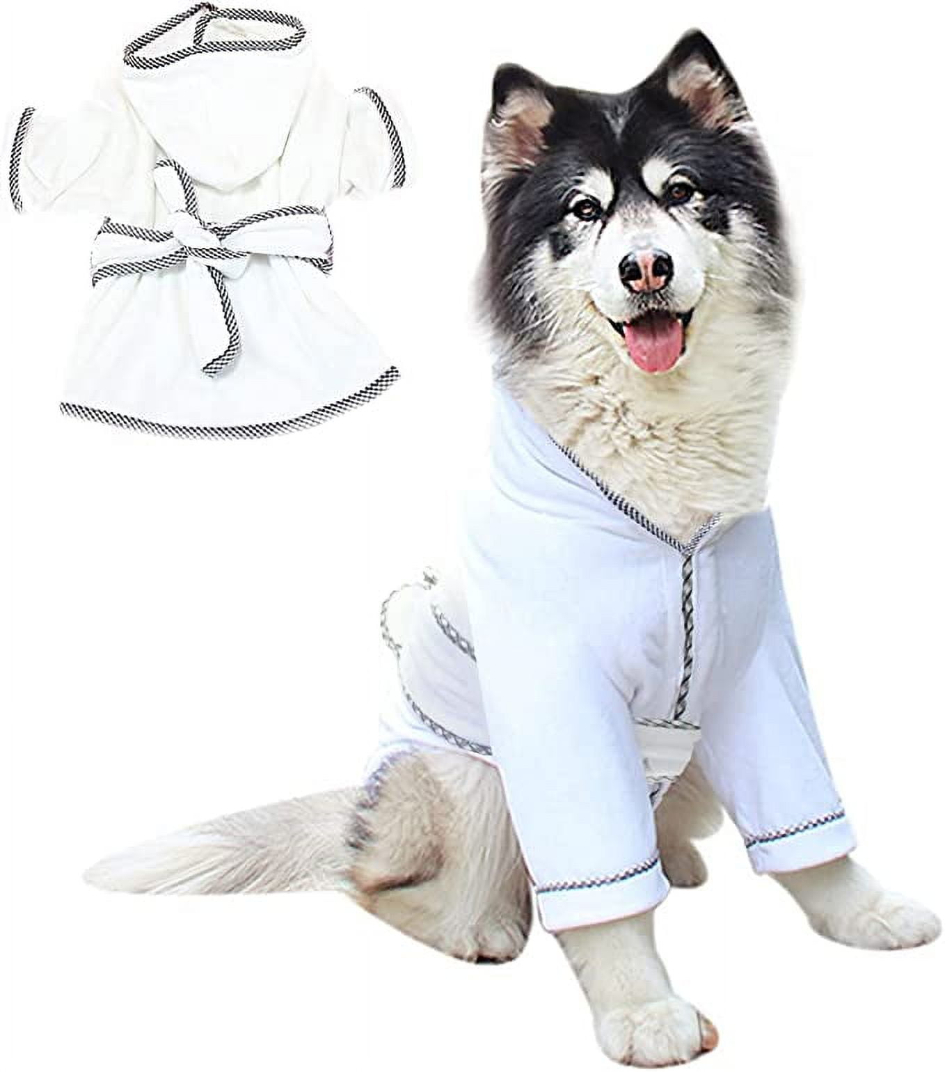 Dog Bathrobe, Microfiber Fast Drying Absorbent Hooded Bath Towel for Puppy Small Medium Large Dog Cat (XL, White)