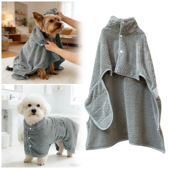 Dog Bathrobe, Microfiber Super Absorbent Pet Towel, Quick Drying Robe for Dogs Cats, Double Layer Hooded Warm Bath Towel, for Large Medium Small Pets After Bath Pool Beach,M