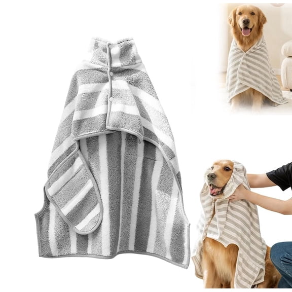 Dog Bathrobe, Microfiber Super Absorbent Pet Towel, Quick Drying Robe for Dogs Cats, Double Layer Hooded Warm Bath Towel, Soft Wrap Drying Coat for Small Medium Large Dogs (Gray, S)