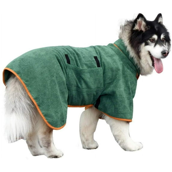 Dog Bathrobe Towel - Microfibre Fast Drying Super Absorbent Pet Dog Cat Bath Robe Towel,Soft-Green&Medium