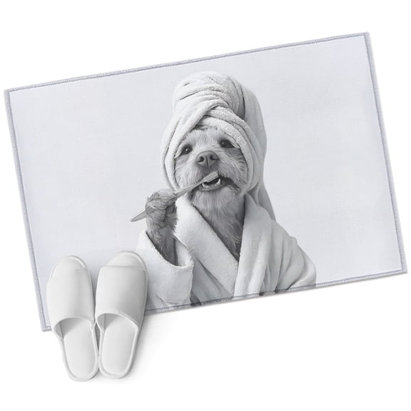 Dog Bathroom Rug Washable 2x3 Entryway Rug Non Slip Morning Animal Toothbrush Brushing Teeth Front Door Mat Low Pile Indoor Doormat Throw Floor Carpet for Kitchen Bedroom Entrance