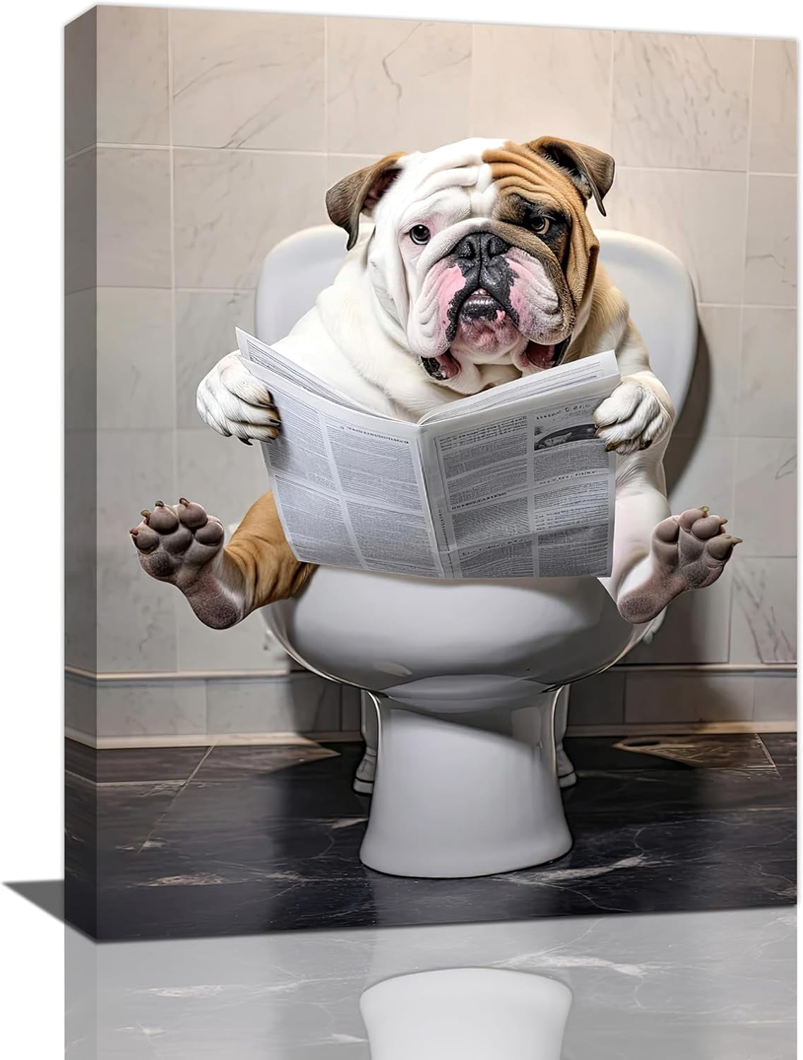 Dog Bathroom Wall Art Funny Bathroom Wall Decor Bulldog Toilet Canvas ...