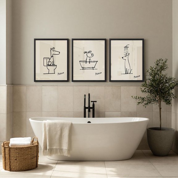Dog Bathroom Wall Art Prints Minimalist Picasso Bathroom Decor Posters Set 3