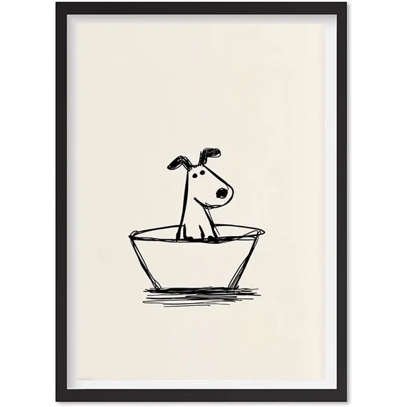 Dog In A Bathtub Wall Art Print, Line Art Bathroom Poster, Picasso Bathroom, Matte Canvas Stretched, Posters for Room Bedroom Living Room Bathroom Wall Decor, Posters & Art Prints, Gift.