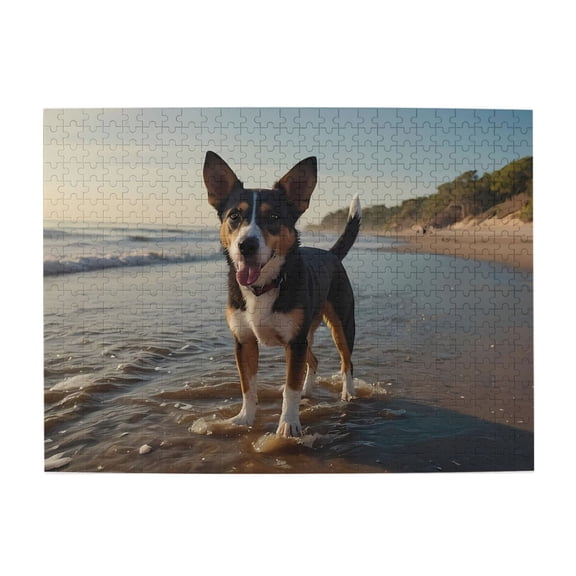 Dog Beach Ocean Sand Water 500-Piece Wooden Jigsaw Puzzle for Adults, Fun & Challenging Family Brain-Teaser, Perfect Home Decor & Gift
