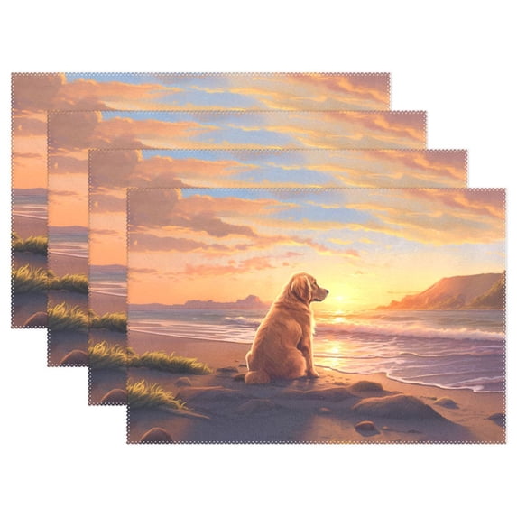 Dog Beach Sea Wave Sunlight Sky 12×18 inch Placemats Heat Resistant Washable Foldable Rectangular Placemats Set Decoration Indoor Outdoor for Kitchen Dining Table 4PCs