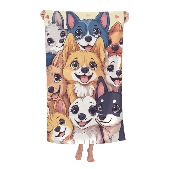 Dog Beach Towel 32 X 52 Inch, Microfiber Bath Towel, Cute Smiling Puppy Dogs Design, Quick Dry Sand Resistant For Pool Travel
