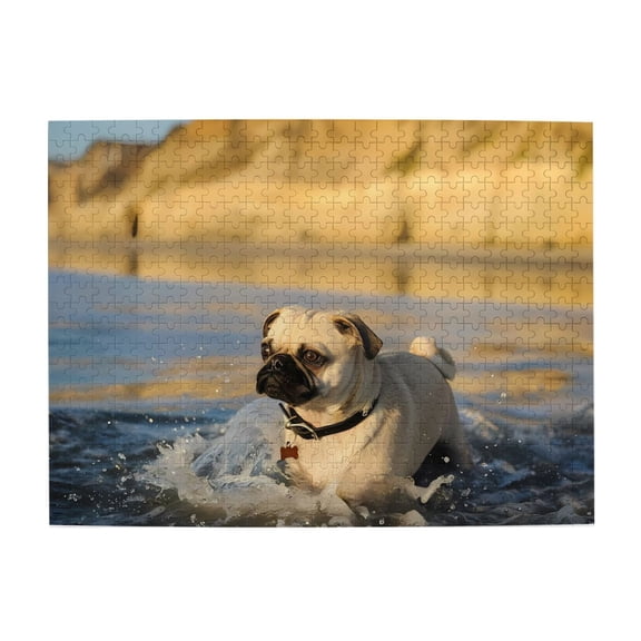 Dog Beach Water Sea Waves 500-Piece Wooden Jigsaw Puzzle for Adults, Fun & Challenging Family Brain-Teaser, Perfect Home Decor & Gift