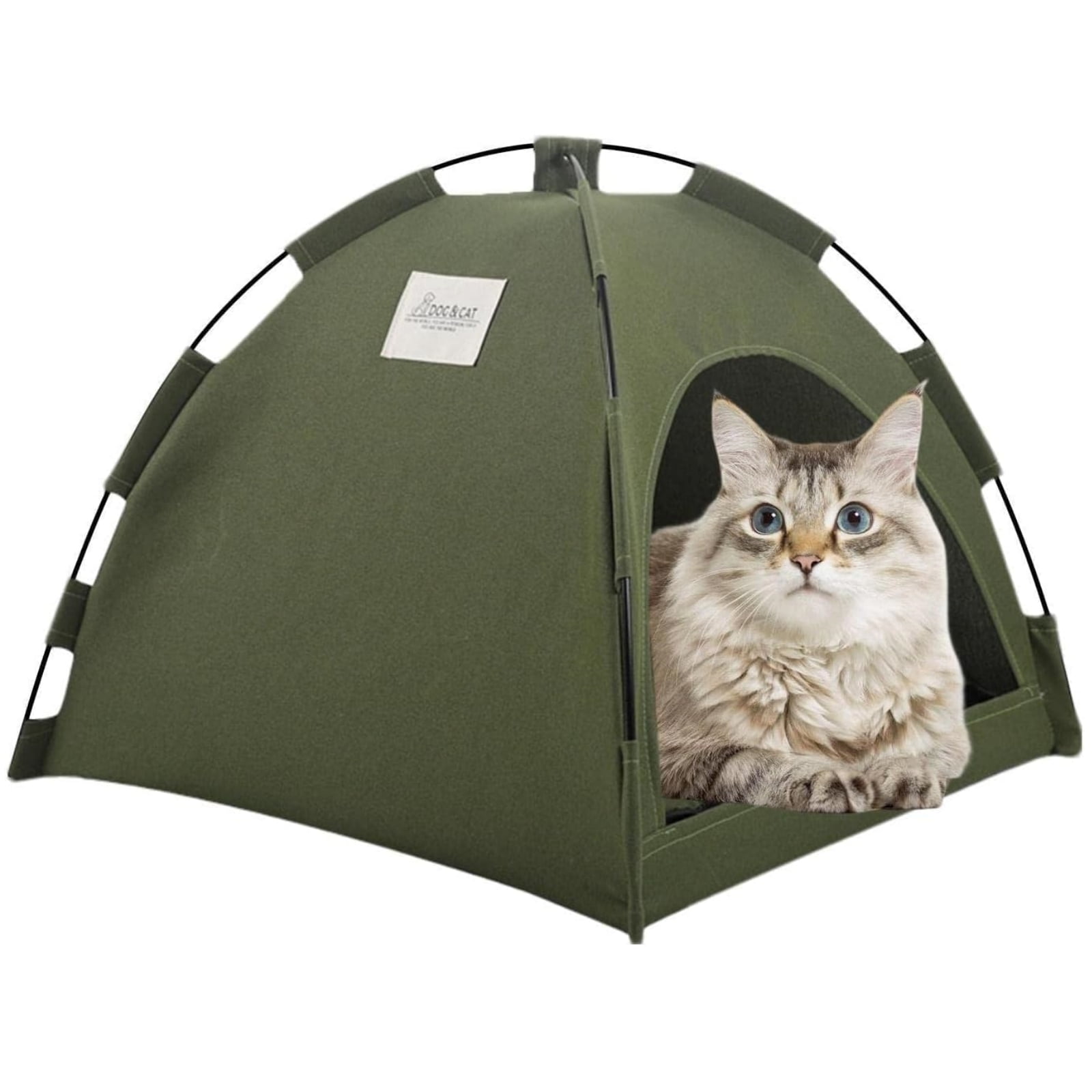 Dog Bed Camping Cat Tent with Cushion for Pets Indoor Cat Nest for Small Kitten & Puppy Dogs Portable and Easy to Clean Green Large