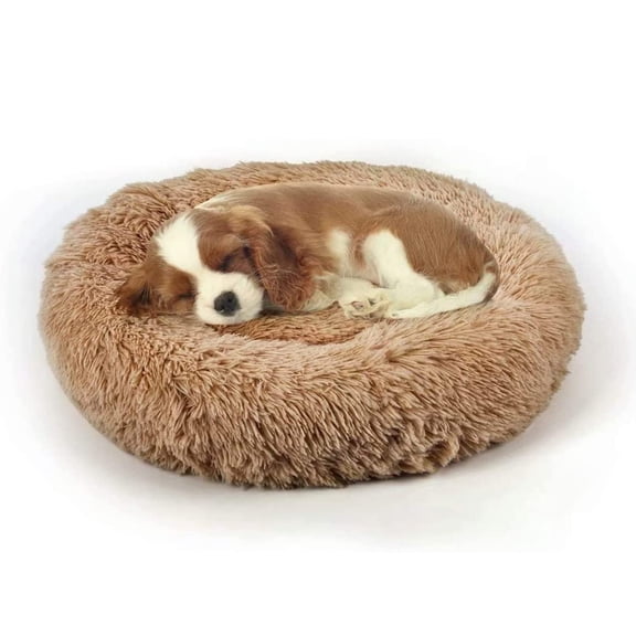 Dog Bed  Cat Calming Faux Pillow Pet Donut Cuddler Round Plush For Large Medium Small Dogs And Cats