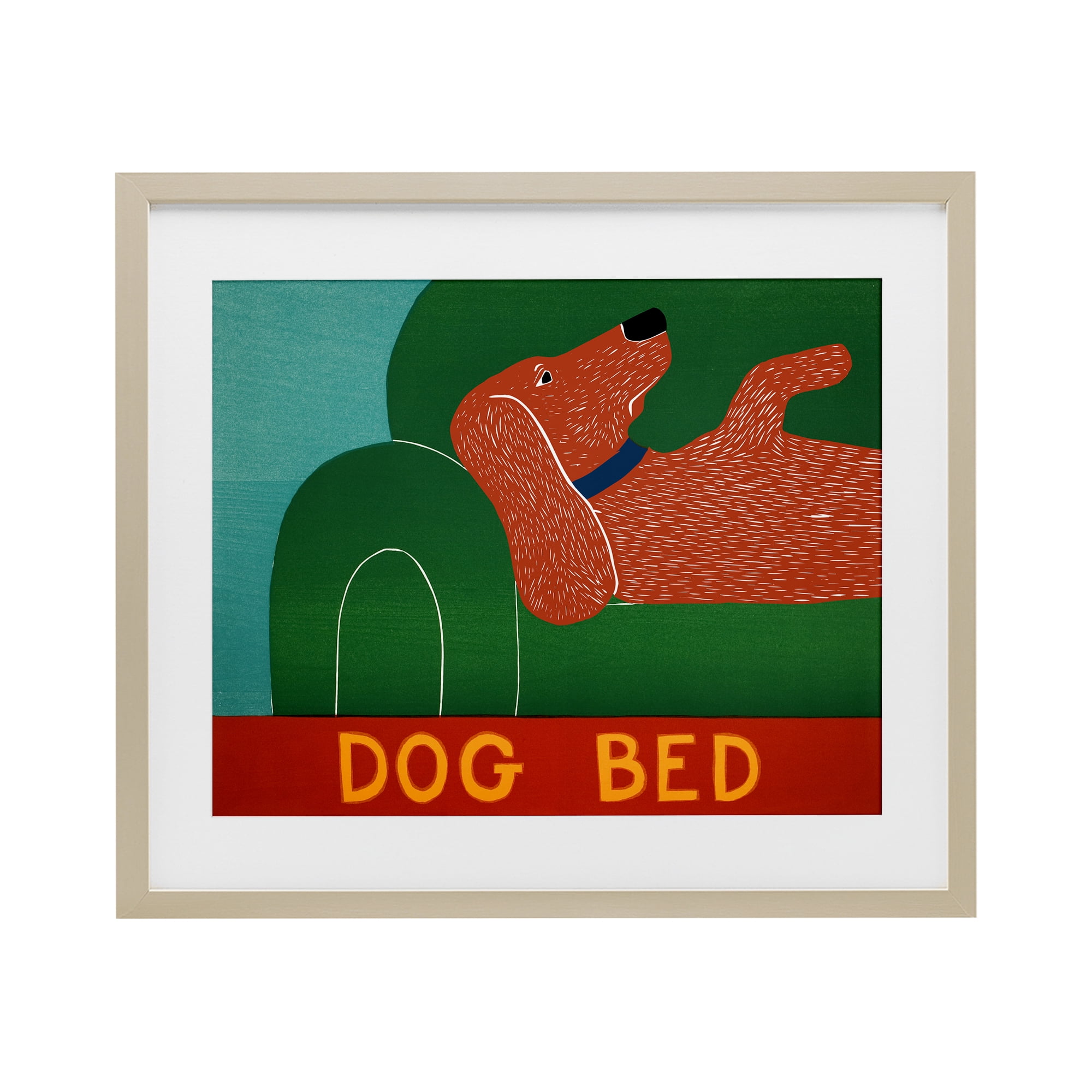 Dog Bed Couch Birch Framed Print Under Glass, design by Stephen Huneck