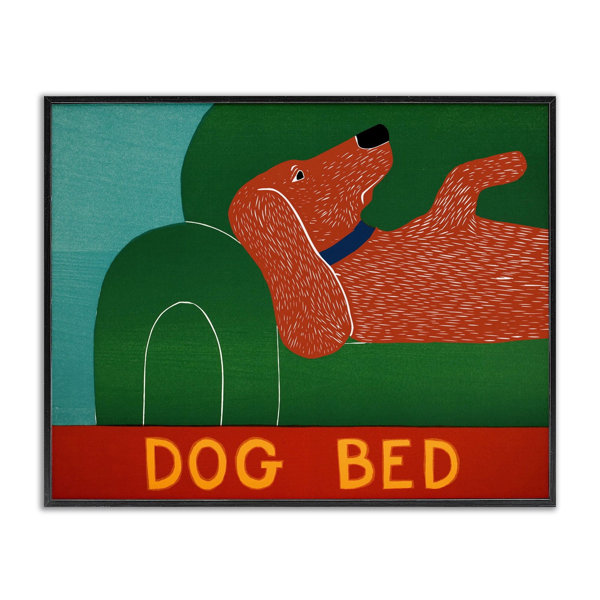 Dog Bed Couch Black Framed Giclee Art, design by Stephen Huneck