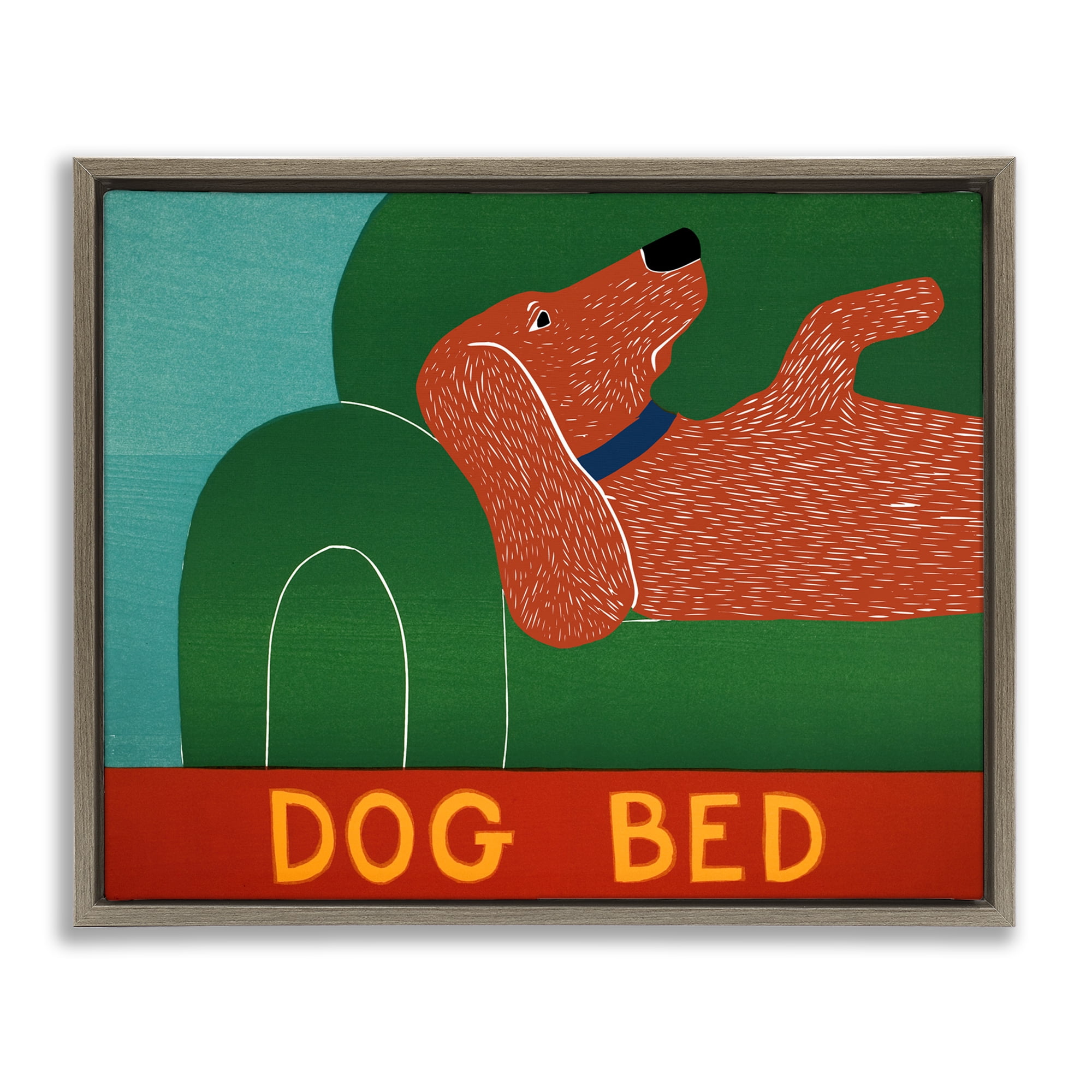 Dog Bed Couch Brown Framed Floater Canvas Wall Art, design by Stephen Huneck