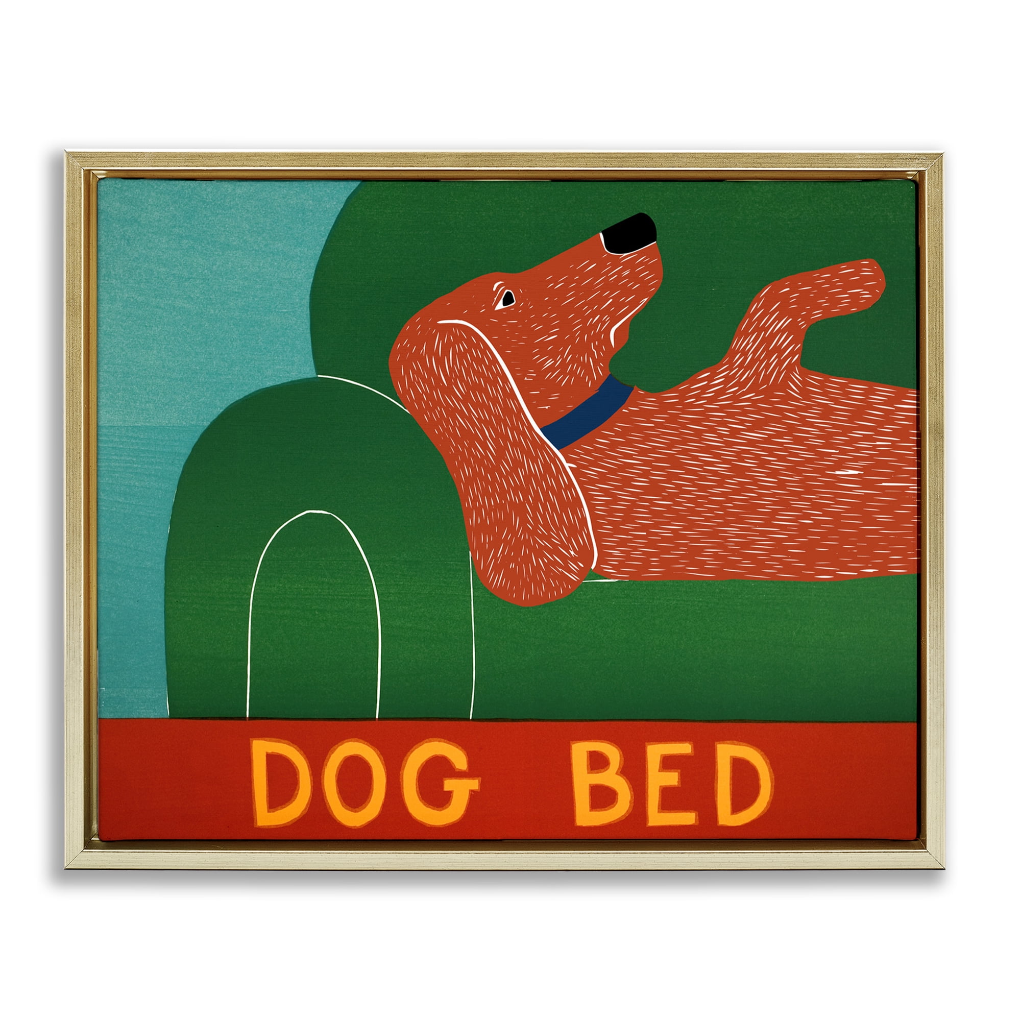 Dog Bed Couch Gold Framed Floater Canvas Wall Art, design by Stephen Huneck